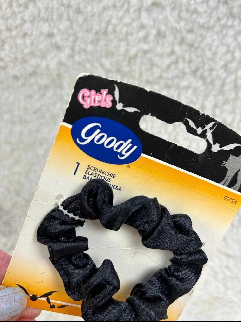 Vintage 2003 Goody Girls Halloween Pumpkin Scrunchie Black Hair Tie #91724
